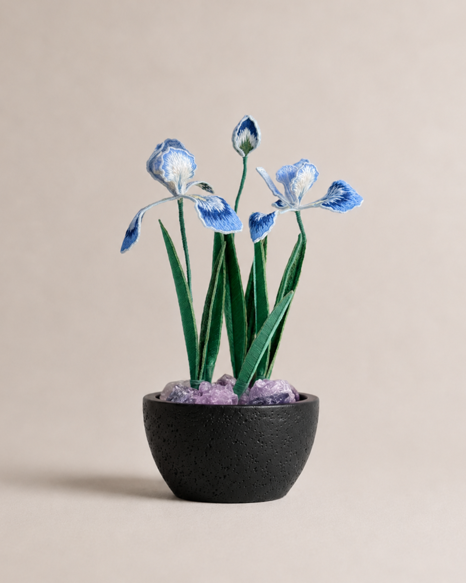 Blue Iris Embroidery Potted Plant