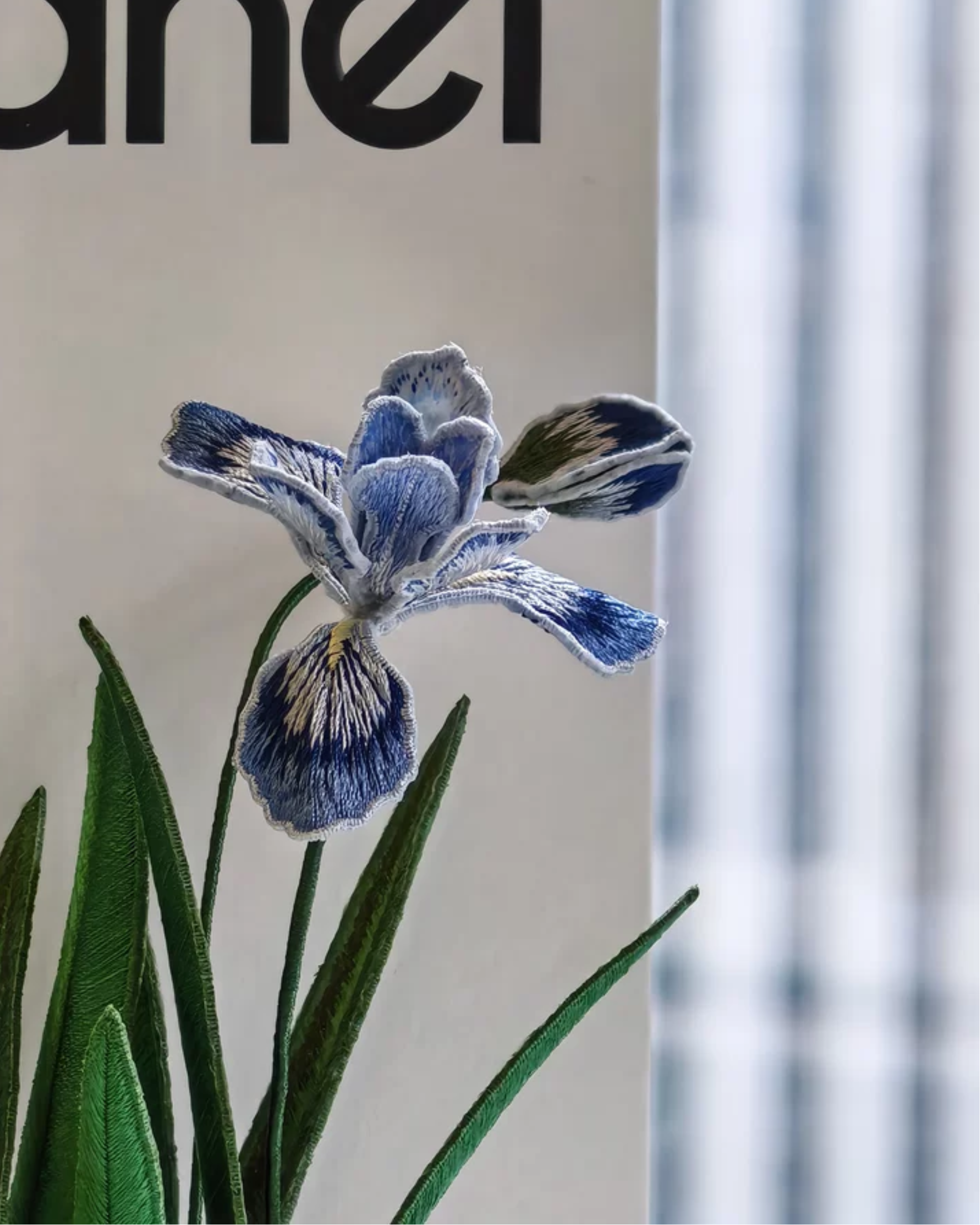Blue Iris Embroidery Potted Plant