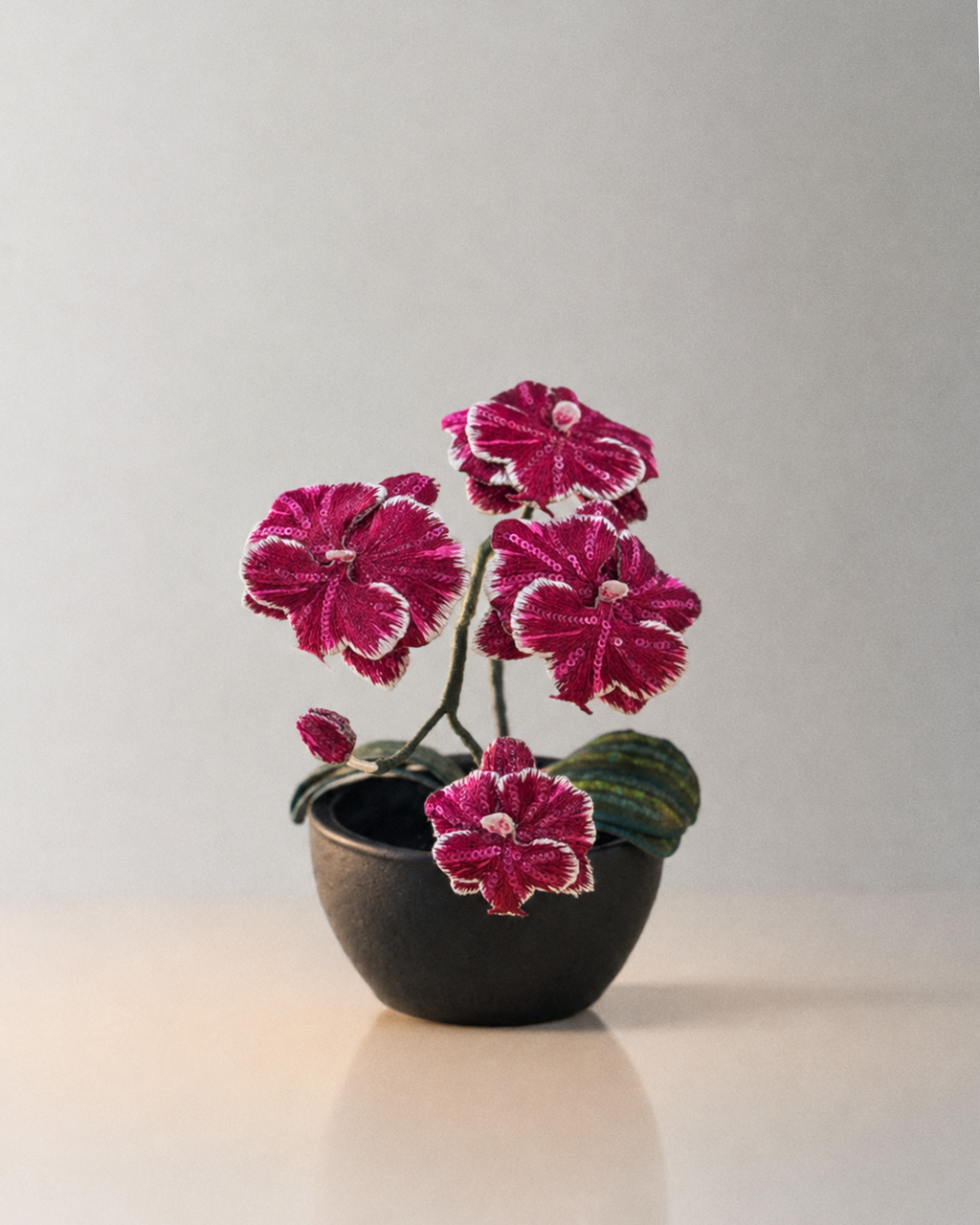 Sweet William Heavily Embellished Embroidery Potted Plant