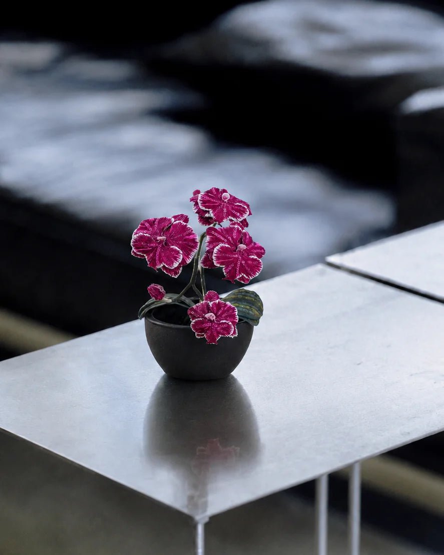 Sweet William Heavily Embellished Embroidery Potted Plant