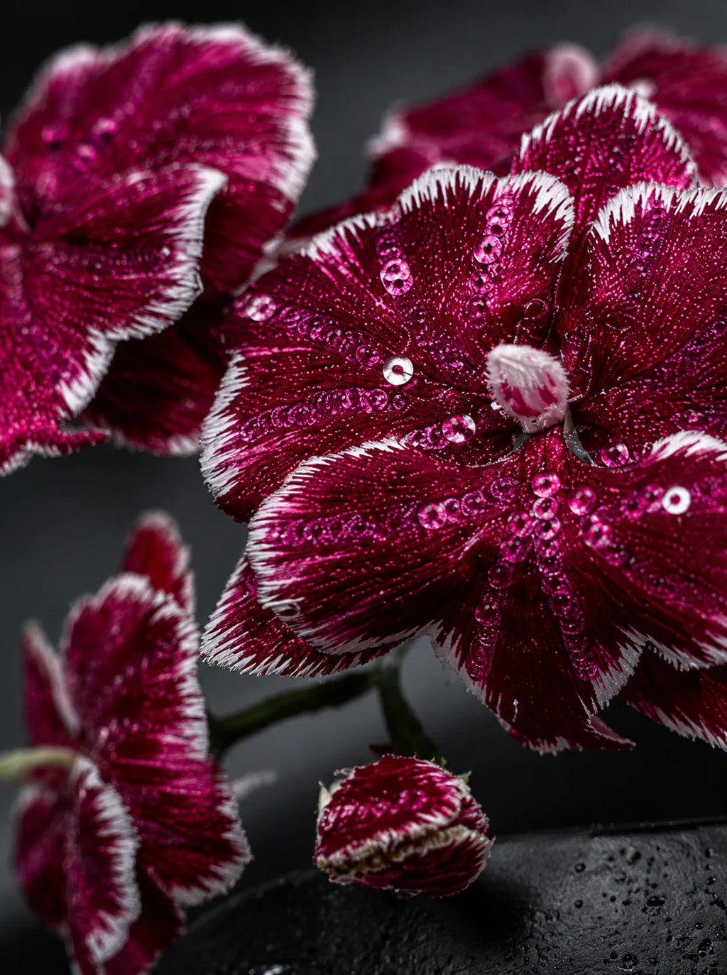 Sweet William Heavily Embellished Embroidery Potted Plant