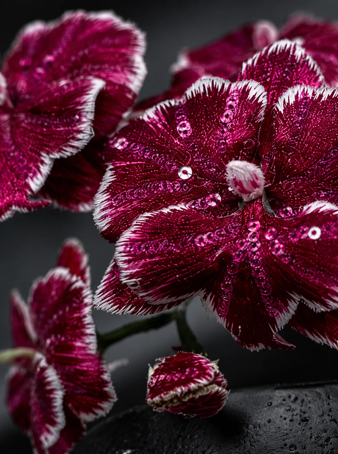 Sweet William Heavily Embellished Embroidery Potted Plant